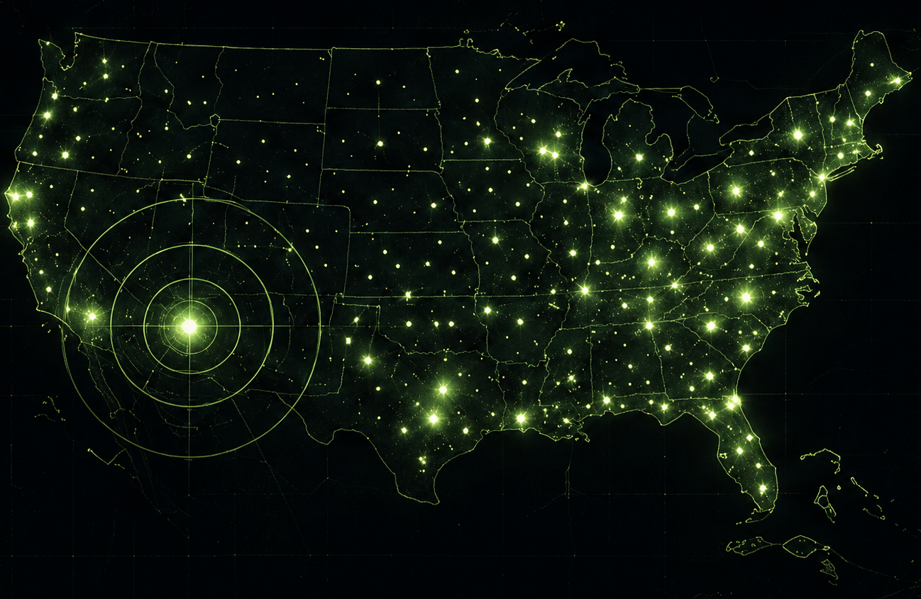 Map of United States UFO sighting activity